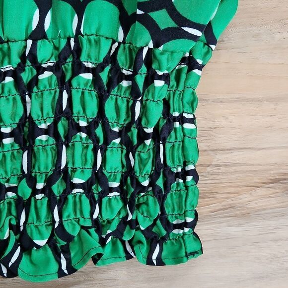💜Michael Kors Green Circular Geo Print Adjustable Long Sleeve Blouse Small - Picture 8 of 12